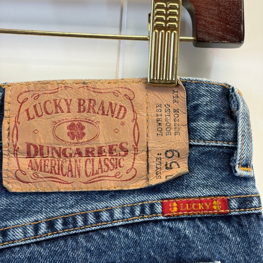 Vintage Lucky Brand Dungarees Y2K Western Low Rise Bootleg Jeans Women Size 10 - Picture 12 of 14